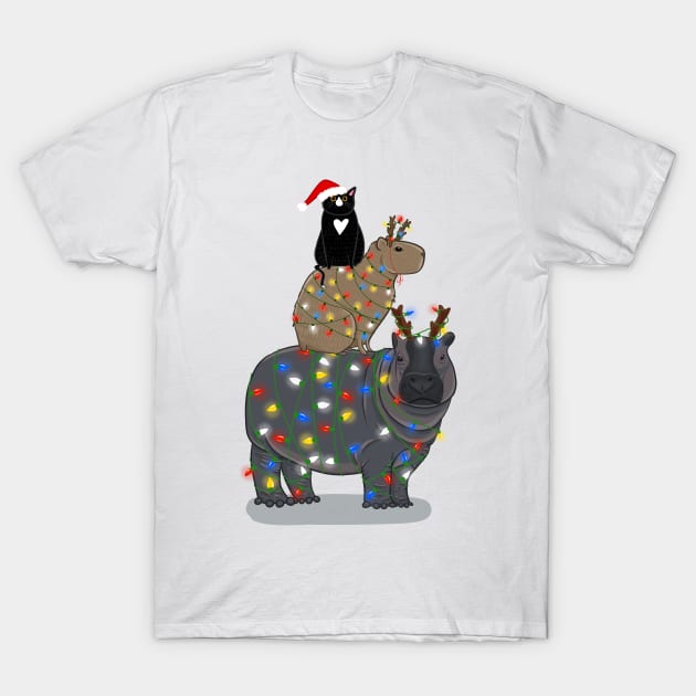 Christmas Animal Stack T-Shirt by KilkennyCat Art